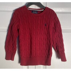 Polo Ralph Lauren Cable Knit Sweater Kids 4 Red Embroidered Pony Logo‎ Preppy